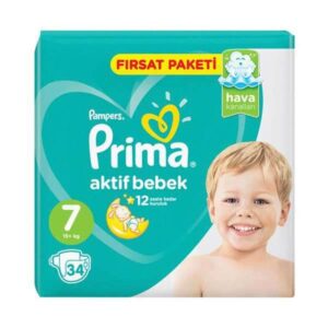پوشک پریما سایز 7 aktif bebek بسته 34 عددی